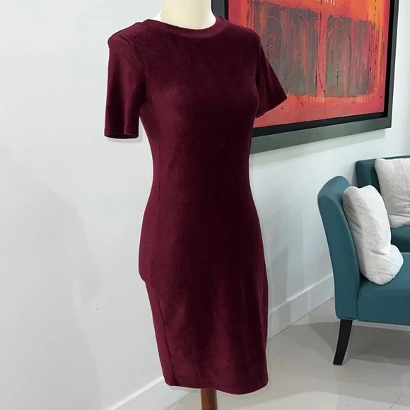 burgundy velvet dress forever 21 Burgundy Off The Shoulder Short Sleeve Ribbed Bodycon Dress XS / Burgundy